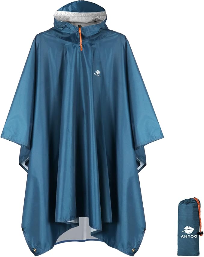 ANYOO Hooded Rain Poncho for Adults Waterproof Lightweight Rain Coat for Men by Anyoo