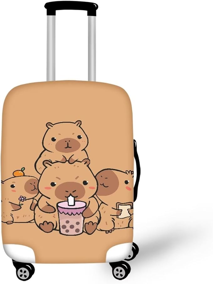 Milk Tea Capybara Luggage Cover Fit 26-29 Inch Universal Thickness Suitcase by Dremagia