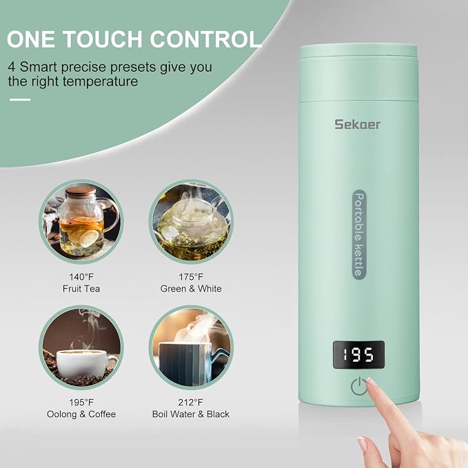Sekaer Travel Electric Tea Kettle Portable Small Mini Coffee Kettle, - Image 3