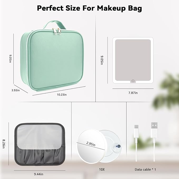 Travel Makeup Bag with LED Mirror and 10x magnifying glass with 3 Lighted - Image 8