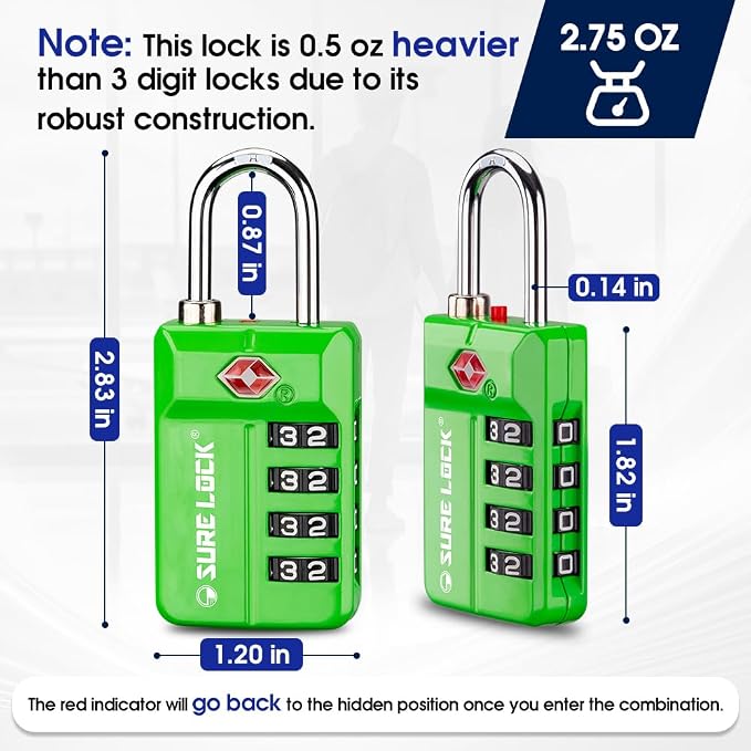 SURE LOCK TSA Approved 4-Digit Resettable Combination Luggage Locks - Image 4
