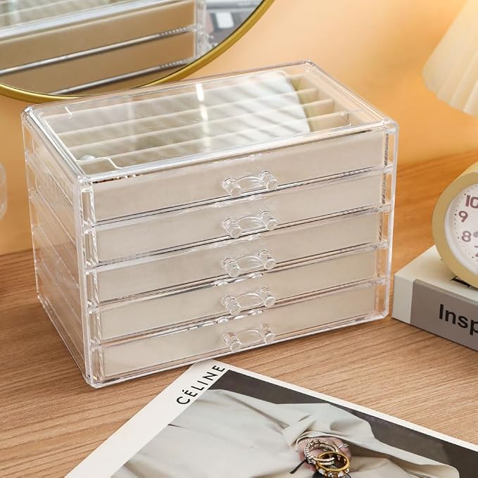 5 Drawers Necklace Organizer Storage, Tray by CLUQMEIK