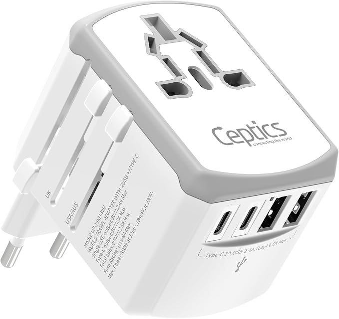 Ceptics Universal Travel Adapter 17.5W, 5 in 1 Universal Laptop Charger by Ceptics
