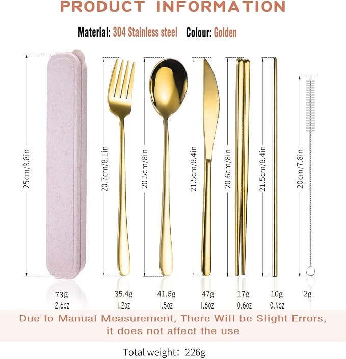 AARAINBOW 6 Pieces 18/8 Stainless Steel Flatware Set Portable Reusable Cutlery - Image 3