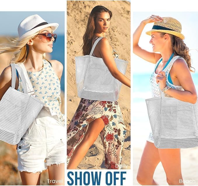 Beach Bags for Women, Foldable Mesh Tote Bag - Image 6