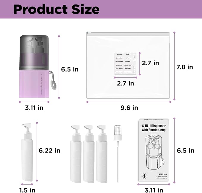 4 in 1 Travel Toiletry Containers, TSA Approved Refillable Travel Size - Image 5