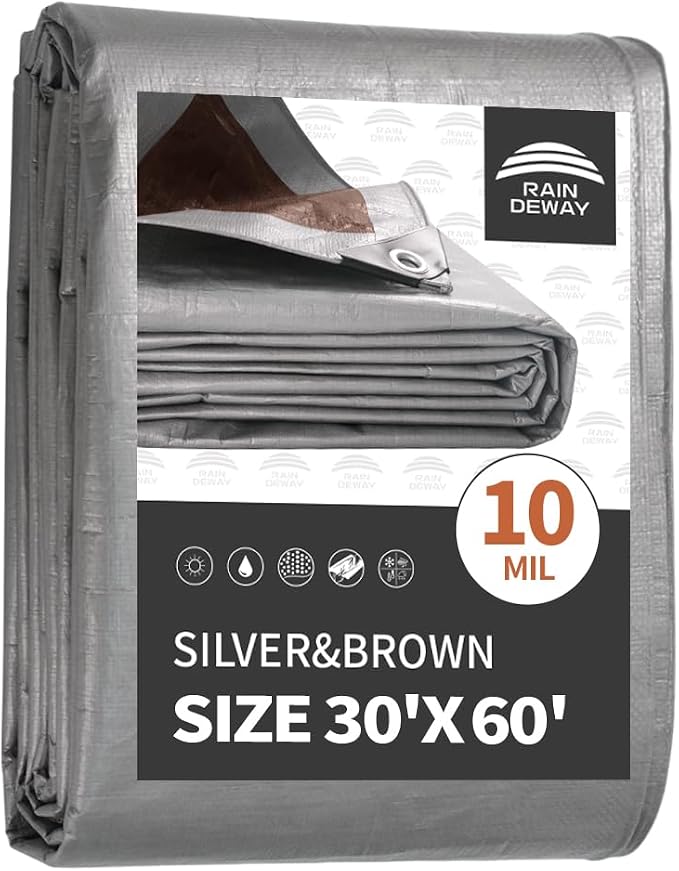 RAINDEWAY Tarps Heavy Duty Waterproof 30x60 Feet, 10 Mil Thick Multipurpose UV by RAINDEWAY