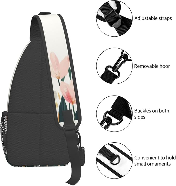 SUPLUCHOM Sling Bag Tulip Flower Watercolor Hiking Daypack Crossbody Shoulder - Image 5