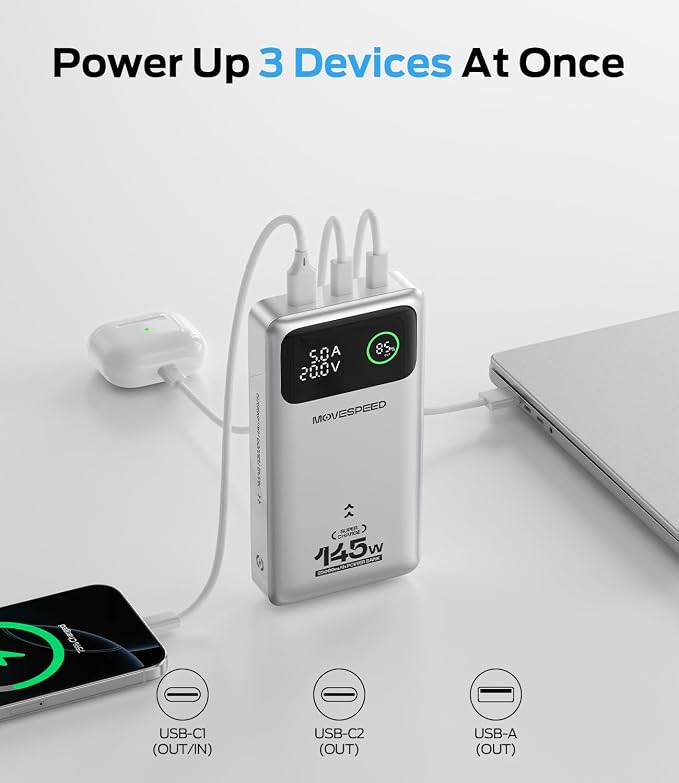MOVE SPEED 145W Laptop Power Bank, PD 3.1 25, 000mAh Fast Charging Portable - Image 4