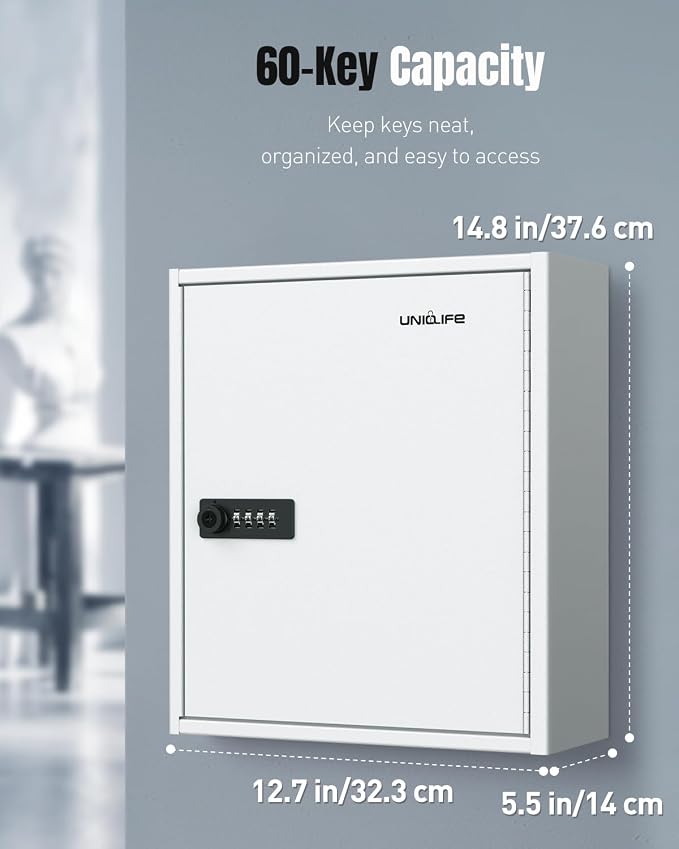Uniclife 60 Position White Key Cabinet Steel Security Storage Box - Image 2