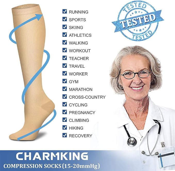 CHARMKING Compression Socks for Women & Men Circulation 15-20 mmHg is Best - Image 6