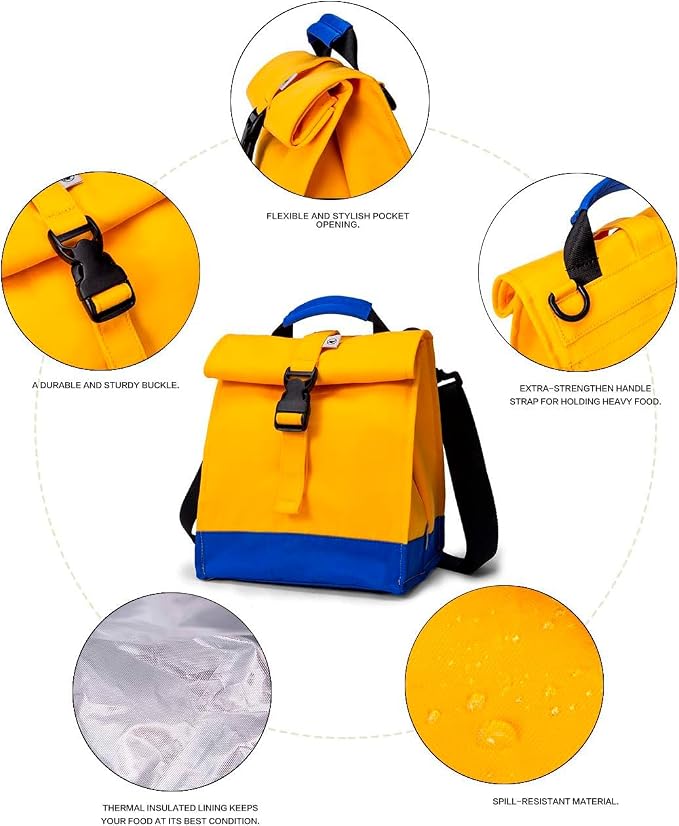 SUNNY BIRD Insulated Lunch Bag Rolltop Lunch Box Tote Lunchbox Bag - Image 4