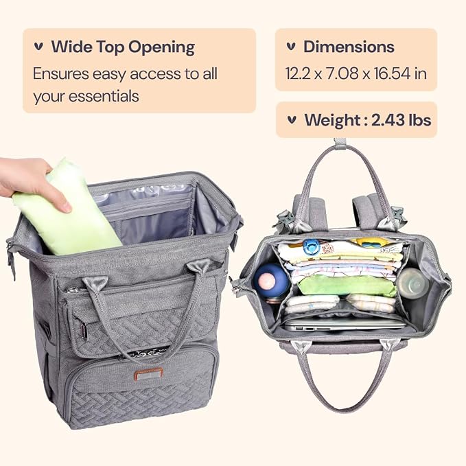 BabbleRoo Diaper Bag Backpack, Unisex Stylish Travel Back Pack Nappy Changing - Image 3