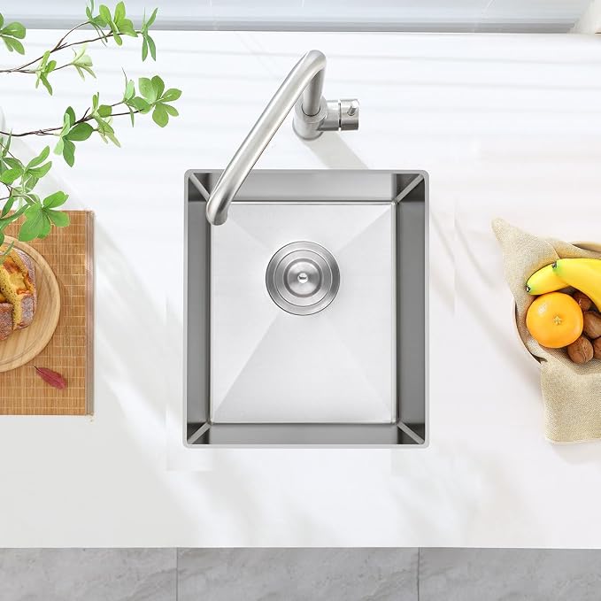 15 inch Undermount Bar Sink, Stainless Steel Handmade Single Bowl Kitchen Sink - Image 7