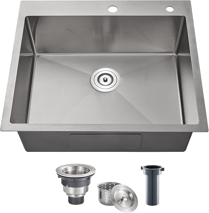 POPFLY 25×22 Inch Drop in Kitchen Sink, Top mount Stainless Steel Single Bowl by POPFLY