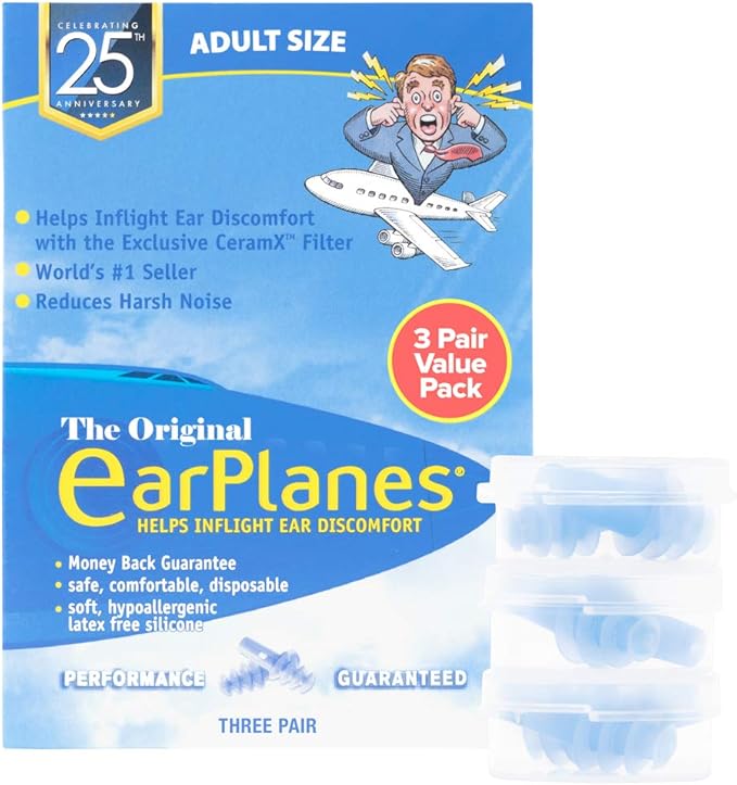 New Super Soft Adult EarPlanes® Ear Plugs Airplane Travel Ear Protection 3 Pair - Image 2