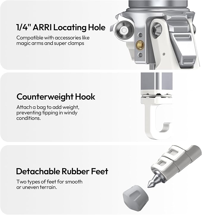 ULANZI Ombra Ⅱ Camera Travel Tripod White, 61.5" Aluminum Tripod Foldable - Image 8