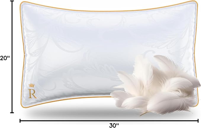 Royal Therapy White Goose Feathers and Down Pillow, Premium White Bed Sleeping - Image 8