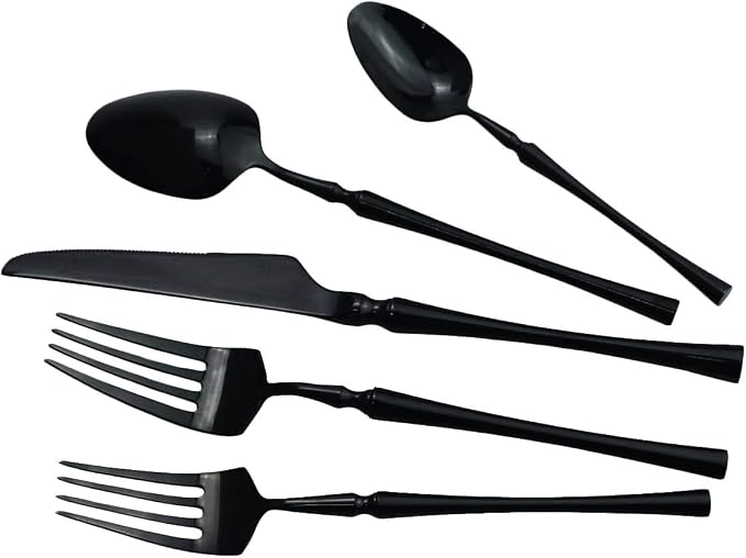 Gugrida Black Silverware Set, 5-Piece 18/10 Stainless Steel Flatware Cutlery Set - Image 4