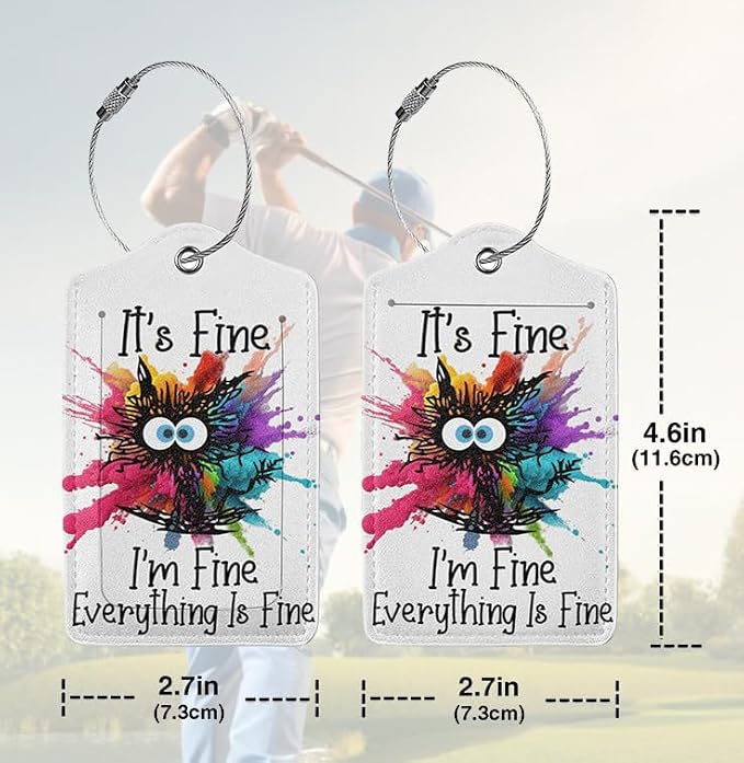 2 Pack Luggage Tags for suitcases Funny Cute I'm Fine It's Fine Luggage Tag - Image 2