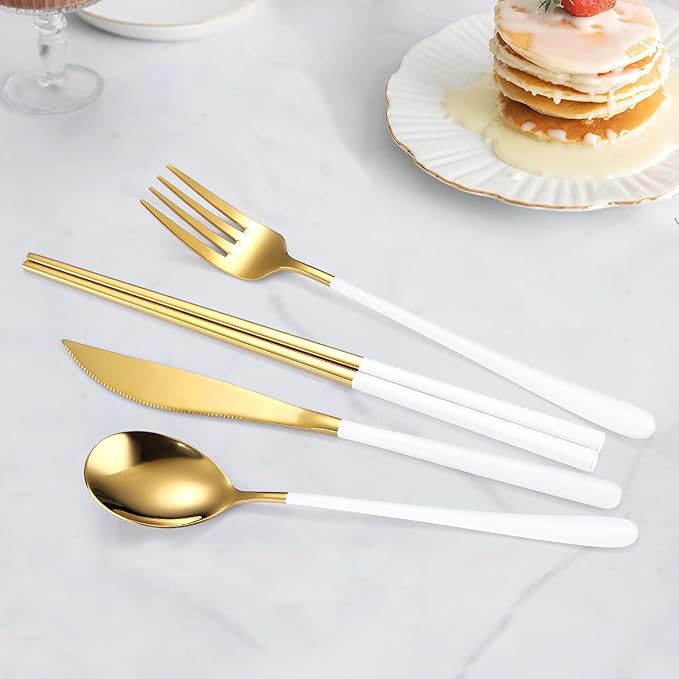 AARAINBOW 6 Pieces 18/8 Stainless Steel Flatware Set Portable Reusable Cutlery - Image 5