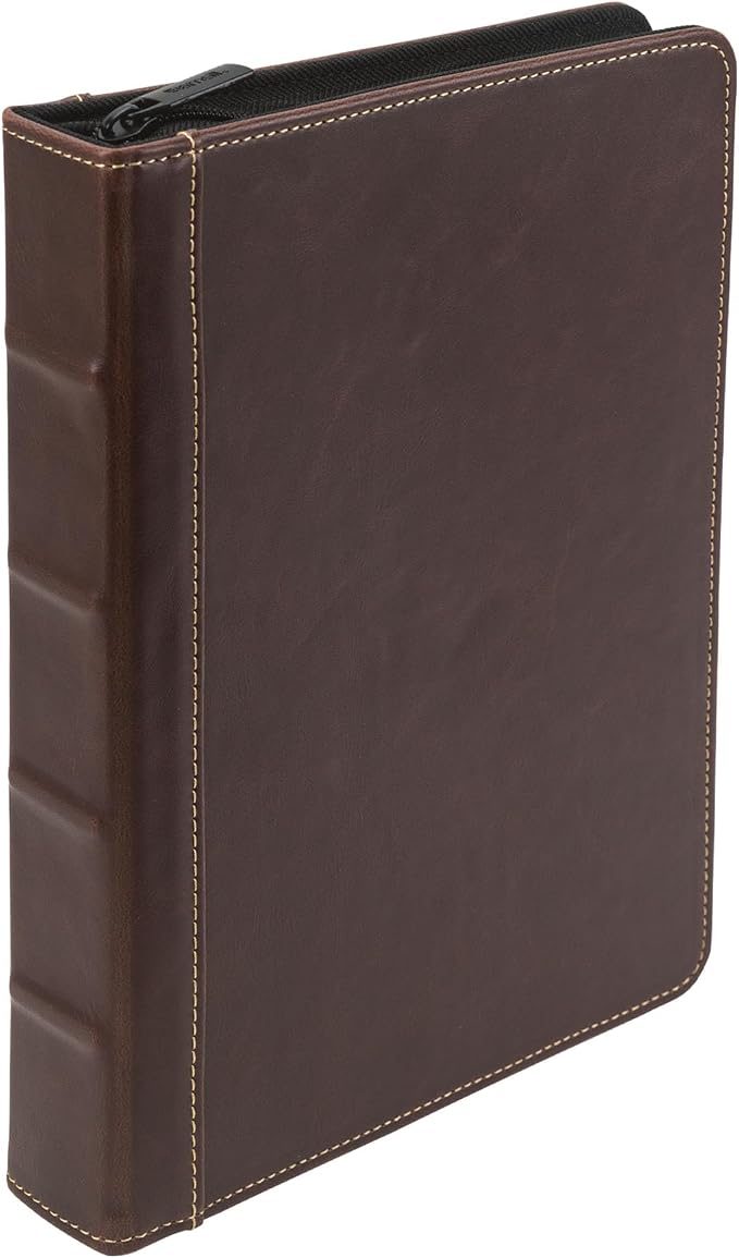 Samsill Vintage Leather Mini 3 Ring Zipper Binder, 1 Inch Round Ring Capacity by Samsill