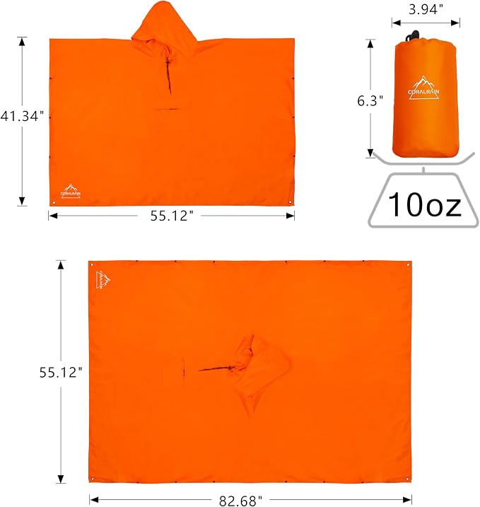 Coralrain Hooded Rain Poncho Lightweight Waterproof Unisex Raincoat Jacket - Image 6
