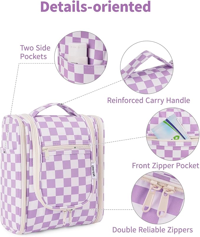 Narwey Small Checkered Hanging Travel Toiletry Bag - Image 7