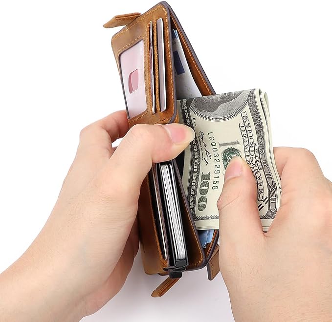 Mens Wallet Card Holder: Pop Up Aluminum Case, Genuine Leather, RFID Blocking - Image 6