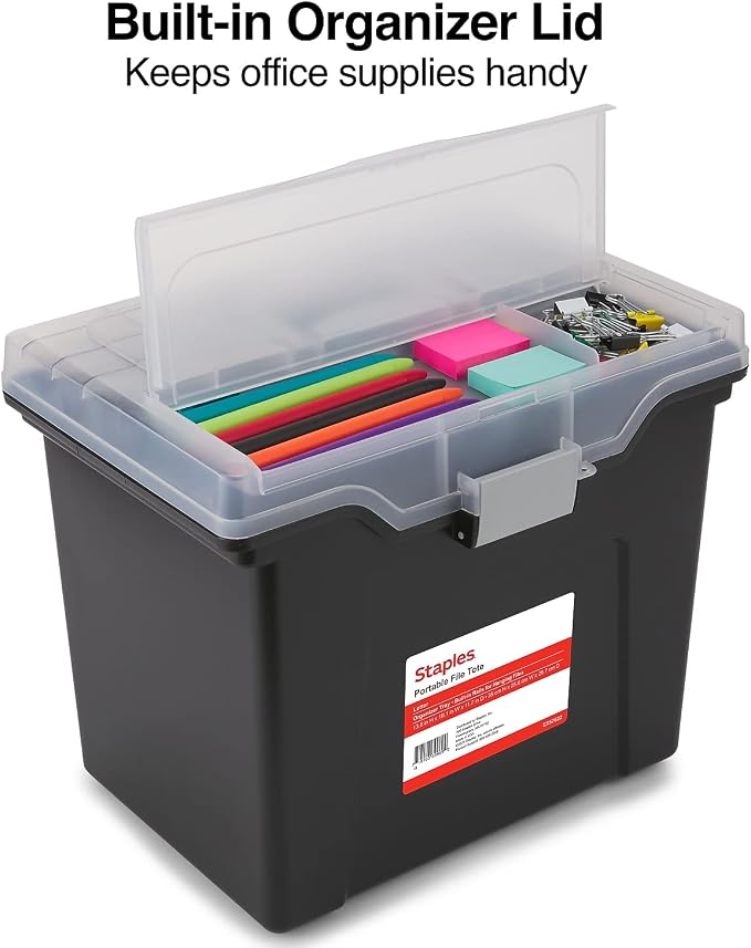 STAPLES File Folder Tote, Portable Filing Box, Letter Size Hanging Folders - Image 3