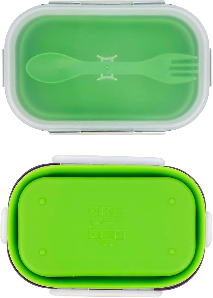 Green Food Grade Silicone Lunch Container Bento Box, Collapsible Food Storage - Image 7