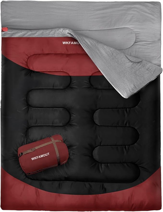 Double Sleeping Bag for Adults Machine Washable 2 Person Camping Sleeping Bag by WKFAMOUTCAMP