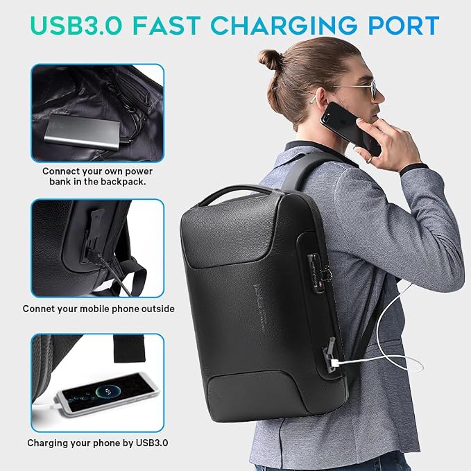 BANGE Genuine Leather Laptop Backpack Fits 15.6 Inch, Anti Theft Business Back - Image 4