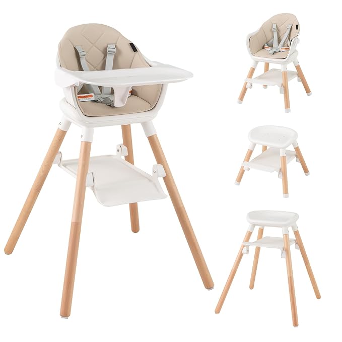 HONEY JOY Baby High Chair, 6 in 1 Convertible Wooden Highchair by HONEYJOY