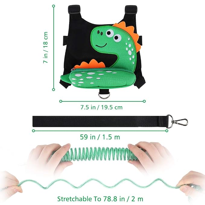 3 in 1 Toddler Harness Leash + Baby Anti Lost Wrist Link, Accmor Cute Dinosaur - Image 2