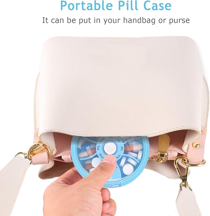INVODA Weekly Pill Organizer 7 Compartment Rotating Pill Box - Image 6