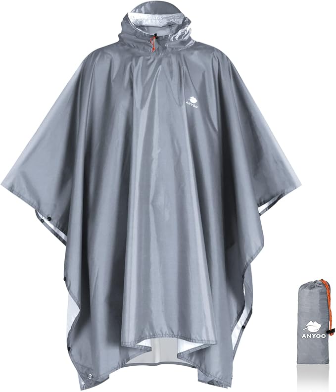 ANYOO Hooded Rain Poncho for Adults Waterproof Lightweight Rain Coat for Men by Anyoo