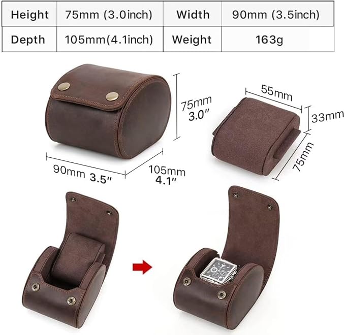 Leather Single Watch Case, Genuine Leather Vintage Watch Roll Travel Case - Image 4