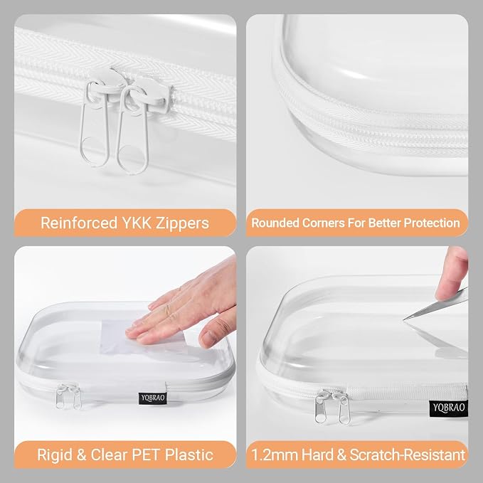 6 Pack Clear Hard Shell Zipper Case, See-Through Hard Plastic Organizer Pouches - Image 5