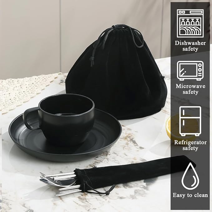 Camping Essentials Set, HOMQUEN Camping Plates and Bowls Set, Coffee Mug - Image 4