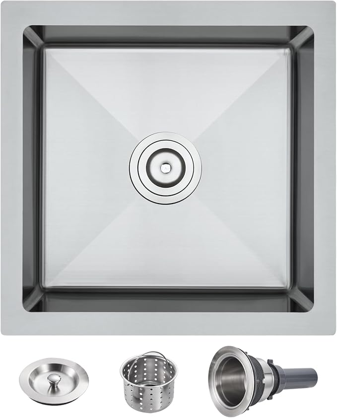 POPFLY 15×15 Inch Undermount Wet Bar Sink, 18 Gauge 304 Stainless Steel Kitchen by POPFLY