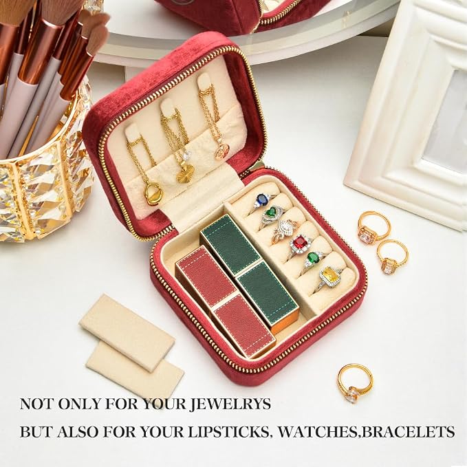 Travel Jewelry Case, Small Plush Velvet Jewelry Box - Image 5