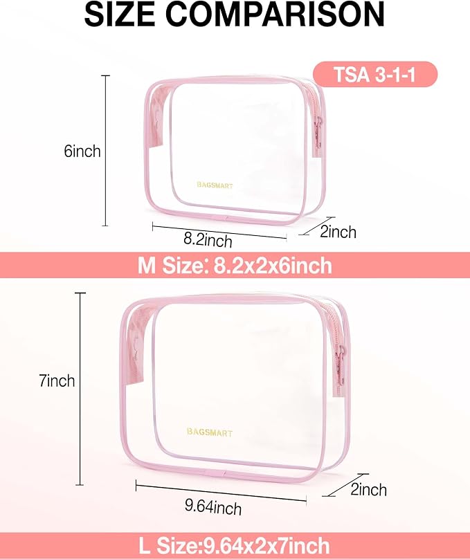 BAGSMART Clear Toiletry Bag, 2 Packs TSA Approved Water Resistant Quart Size - Image 2