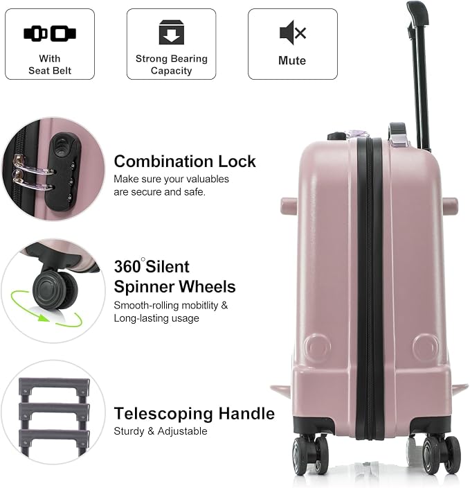 22 Inch Ride on Suitcase for Kids, Travel Luggage - Image 3
