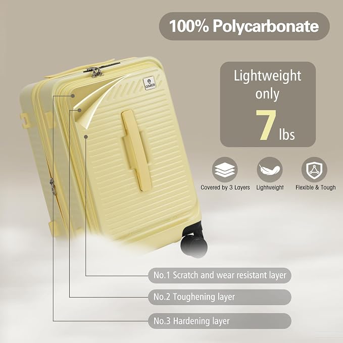 20 Inch Luggage with Spinner Wheels, Expandable Front Opening Suitcase 100% PC - Image 3