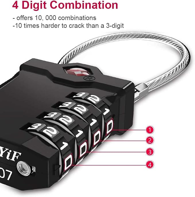 ZHEGE TSA Approved Cable Locks Flexible, Travel Lock Zipper Bag, 4 Digit - Image 3