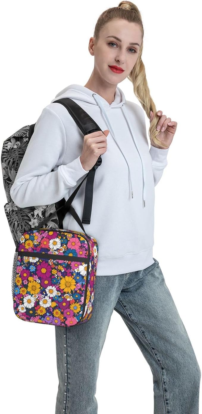 Floral Insulated Lunch Box for Women Men Floral Lunch Bag for Travel, or - Image 7