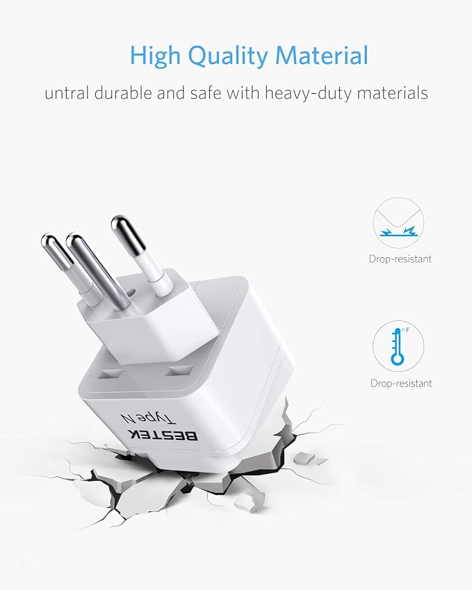 BESTEK Brazil, South Africa Travel Plug Adapter, Grounded Universal Type N Plug - Image 6