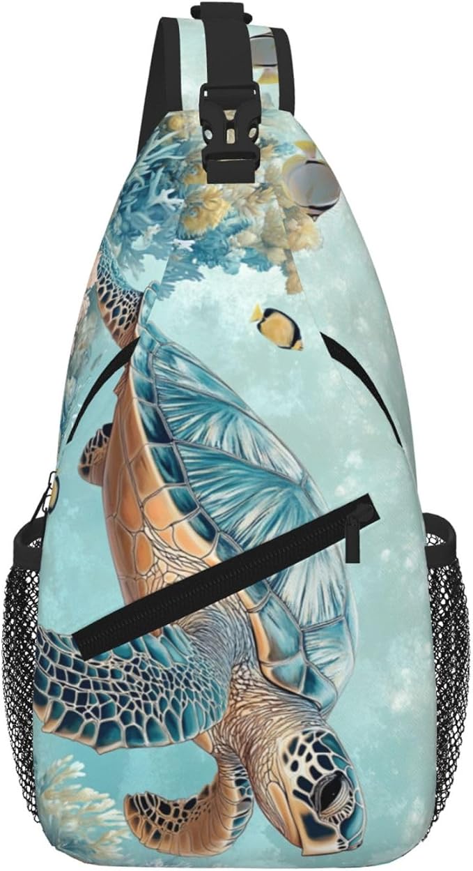 SUPLUCHOM Sling Bag Turtle Sea Coral Ocean Hiking Daypack Crossbody Shoulder by SUPLUCHOM