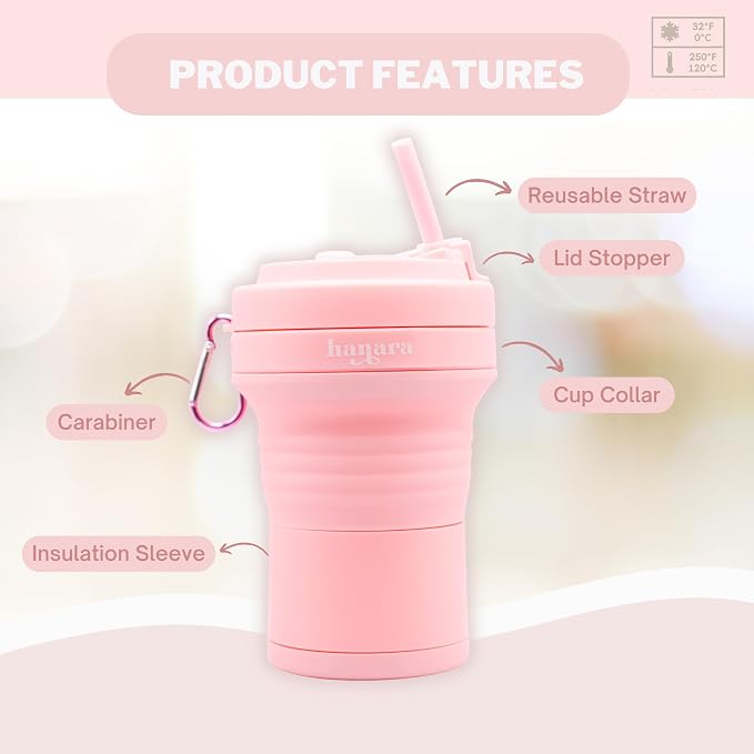 Collapsible Cup with Reusable Straw – 18 Oz, Portable Travel Mug, Leak-Proof - Image 2